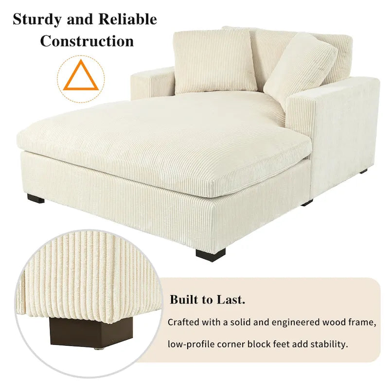 Chaise longue de 53,5 pouces avec pieds en bois massif et coussins confortables