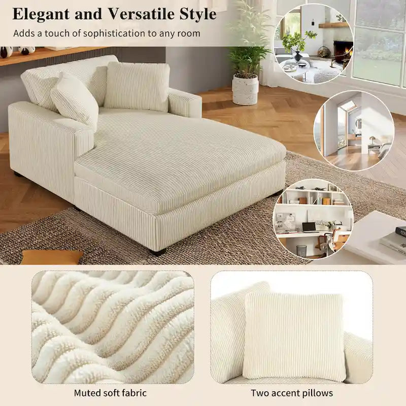 Chaise longue de 53,5 pouces avec pieds en bois massif et coussins confortables