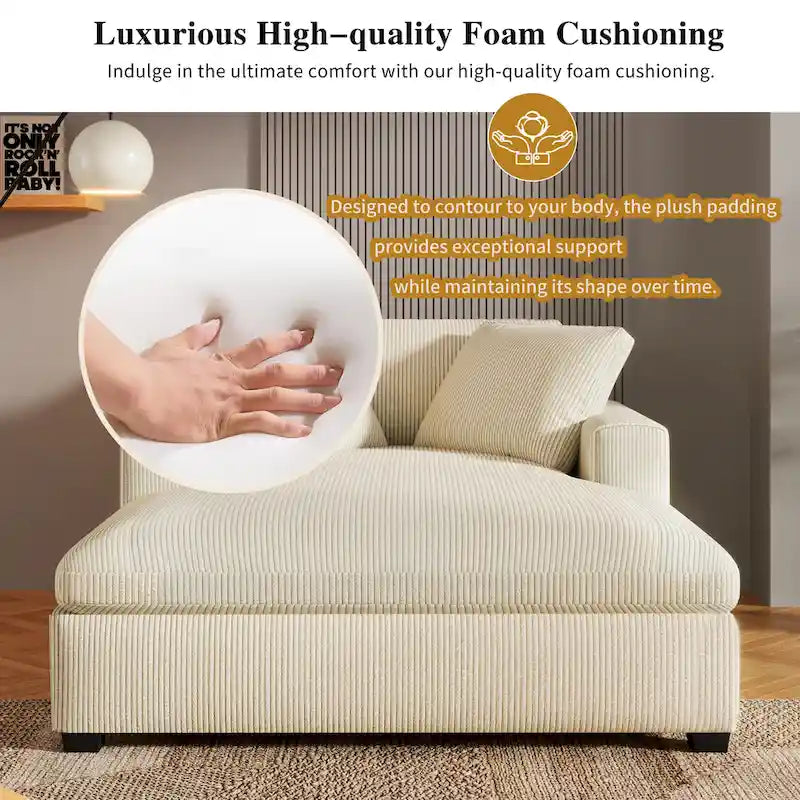 Chaise longue de 53,5 pouces avec pieds en bois massif et coussins confortables