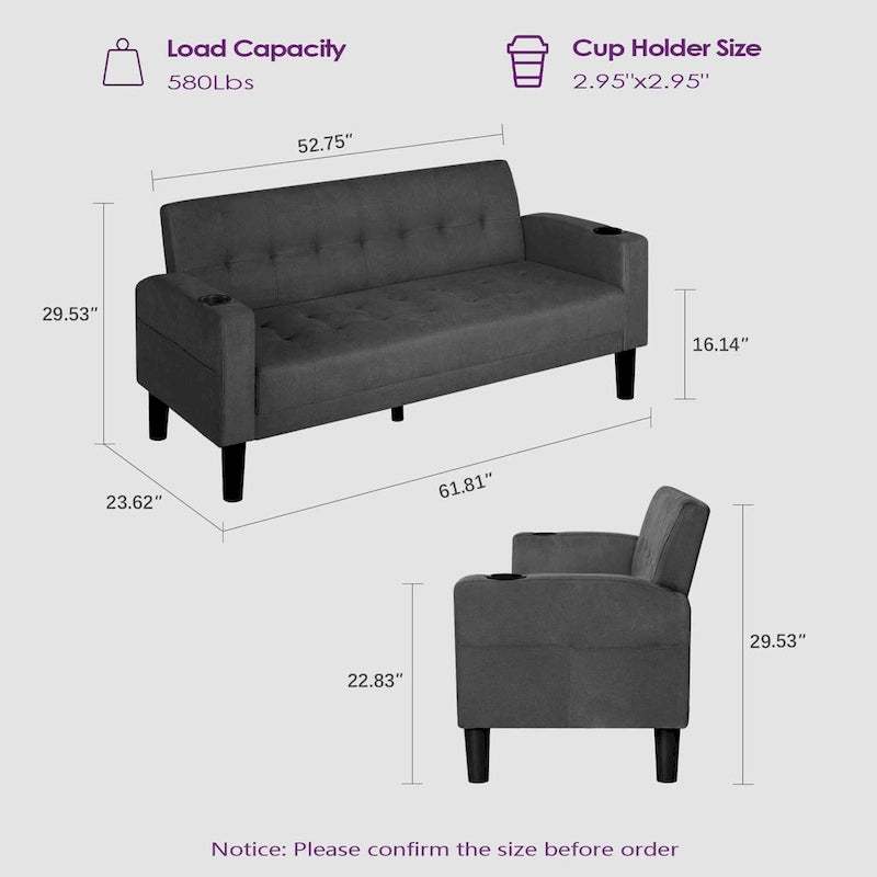 Canapé deux places moderne en lin de 62 pouces