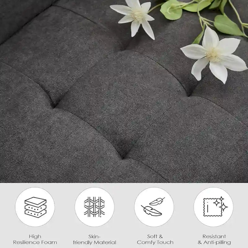 Canapé deux places moderne en lin de 62 pouces