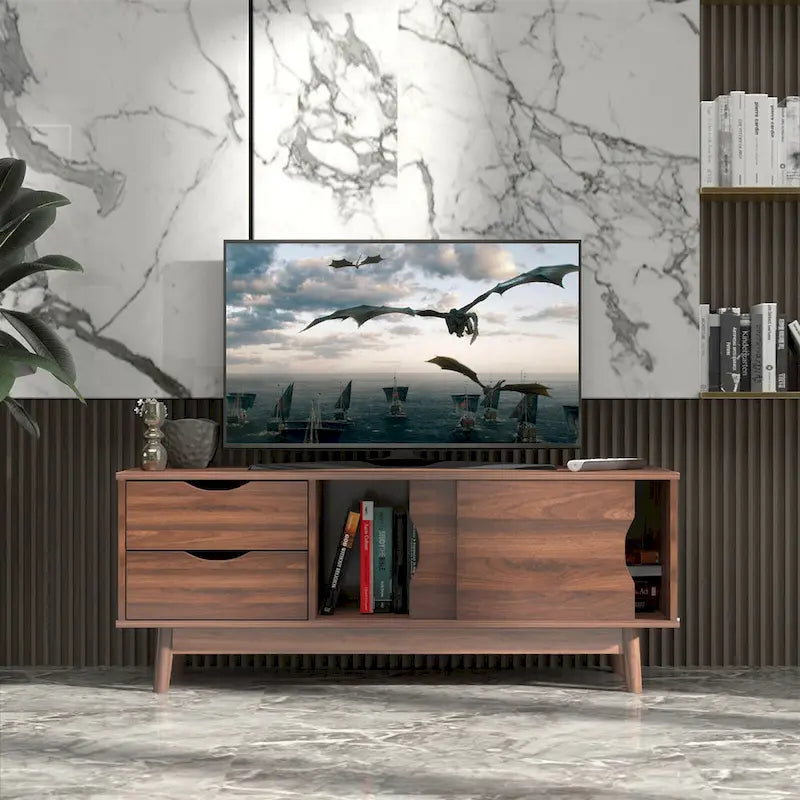 Meuble TV Gymax pour téléviseurs jusqu'à 60 pouces avec rangement intégré - Voir les détails