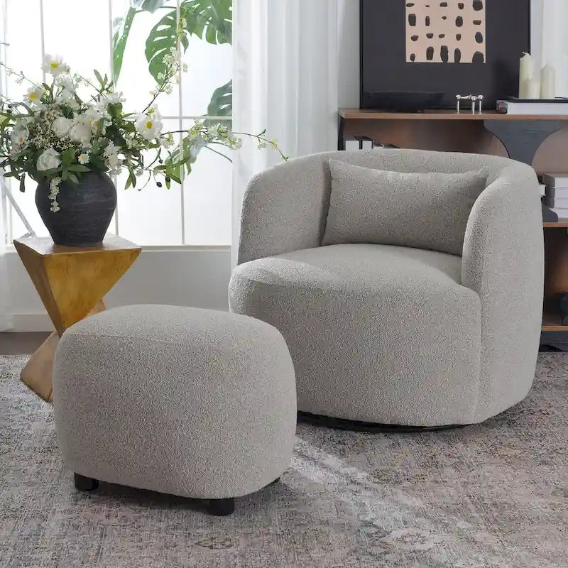 KINWELL 23 Wide Boucle Upholstered Footstool Ottoman Sofa Chair Footrest
