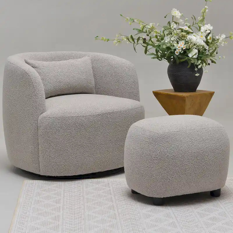 Repose-pieds ottoman/pouf KINWELL 23 pouces de large en tissu bouclé rembourré