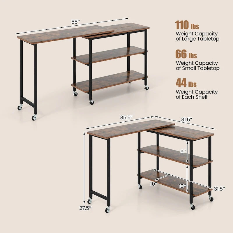 Table d'appoint mobile en forme de L Gymax 360, pivotante à 360°, pour ordinateur portable - Voir les détails