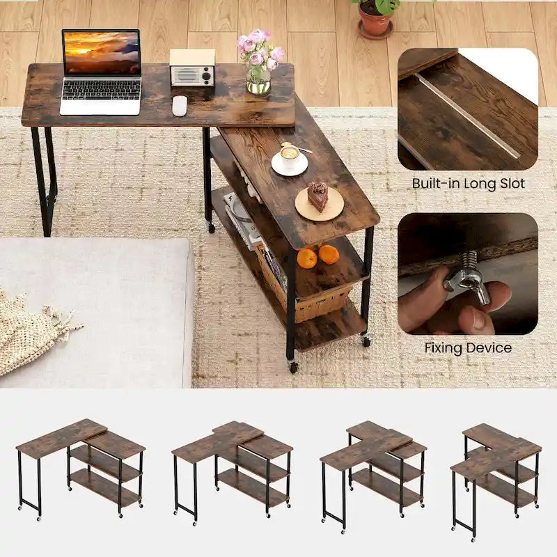 Table d'appoint mobile en forme de L Gymax 360, pivotante à 360°, pour ordinateur portable - Voir les détails