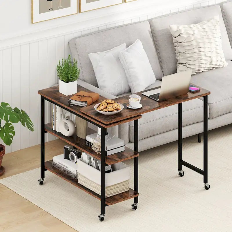 Table d'appoint mobile en forme de L Gymax 360, pivotante à 360°, pour ordinateur portable - Voir les détails