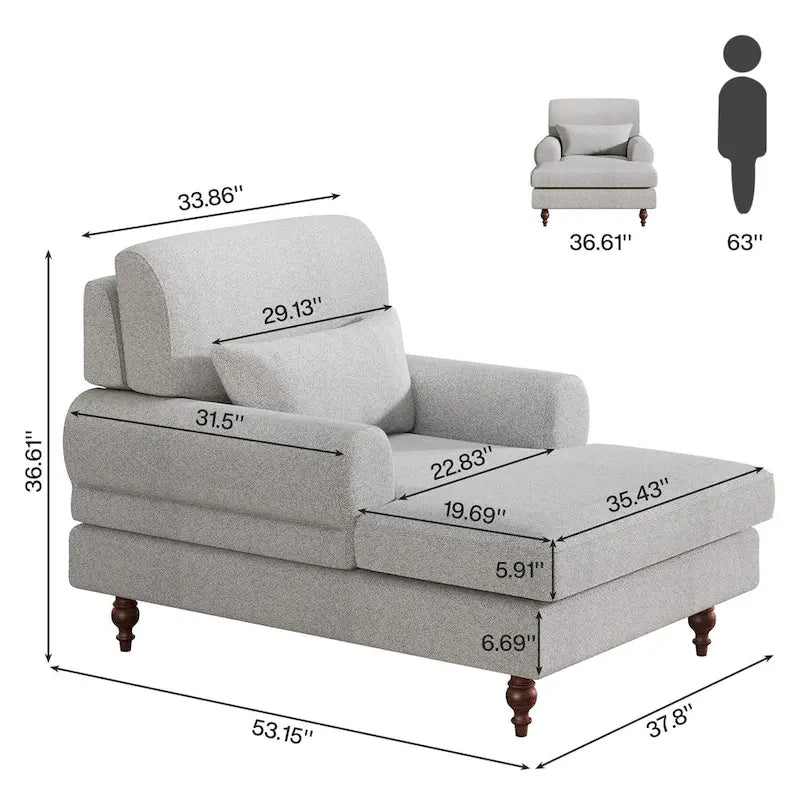 Chaise longue avec dossier réglable, fauteuil confortable surdimensionné et moderne d'intérieur