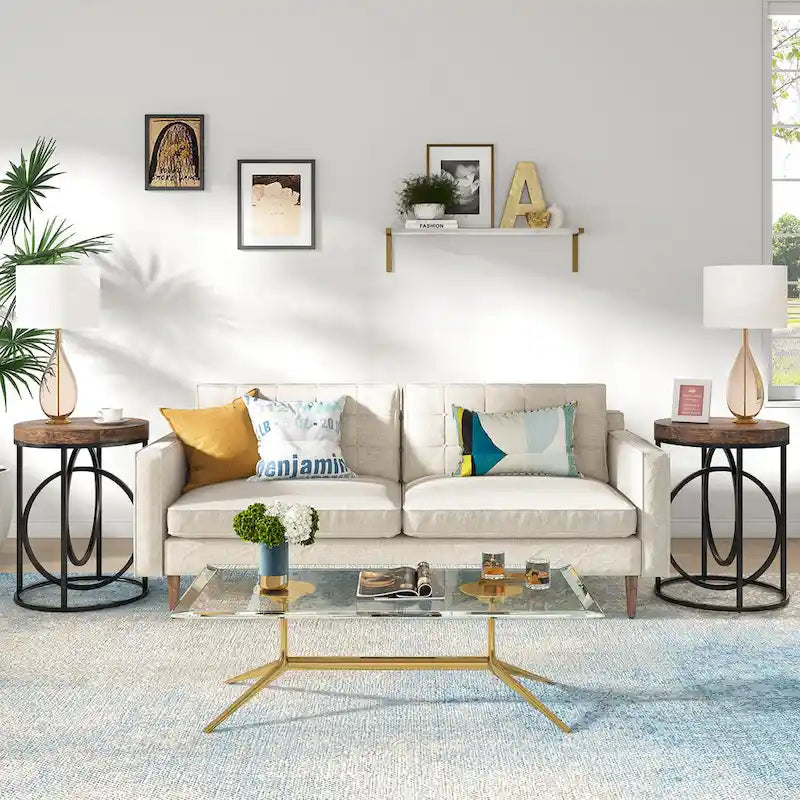 Table d'appoint ronde moderne pour salon, table de chevet haute et étroite pour chambre à coucher