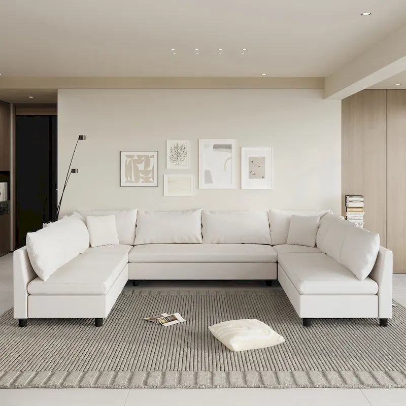 Canapé d'angle modulaire en chenille en forme de U, 8 places