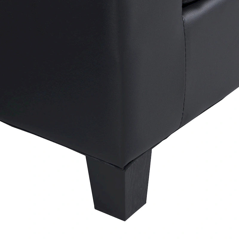 Canapé d'angle moderne 4 places en forme de L, noir 96.06, avec méridienne, porte-gobelets et coussins décoratifs