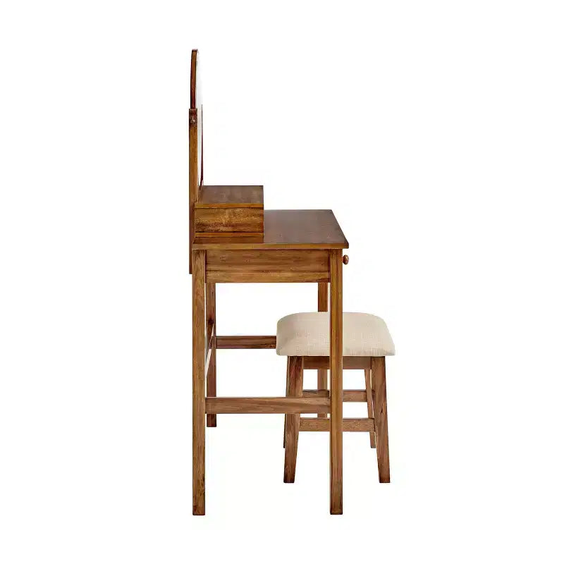 Coiffeuse traditionnelle en bois Lorna avec tabouret, 6 tiroirs, miroir réglable - Linon : Table de toilette, Rangement de maquillage