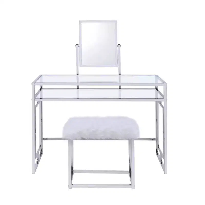 Coiffeuse Carenze II Acme Furniture Fausse Fourrure Blanche/Finition Chrome