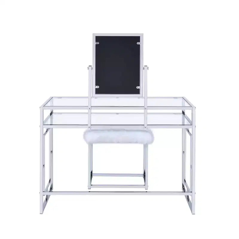Coiffeuse Carenze II Acme Furniture Fausse Fourrure Blanche/Finition Chrome