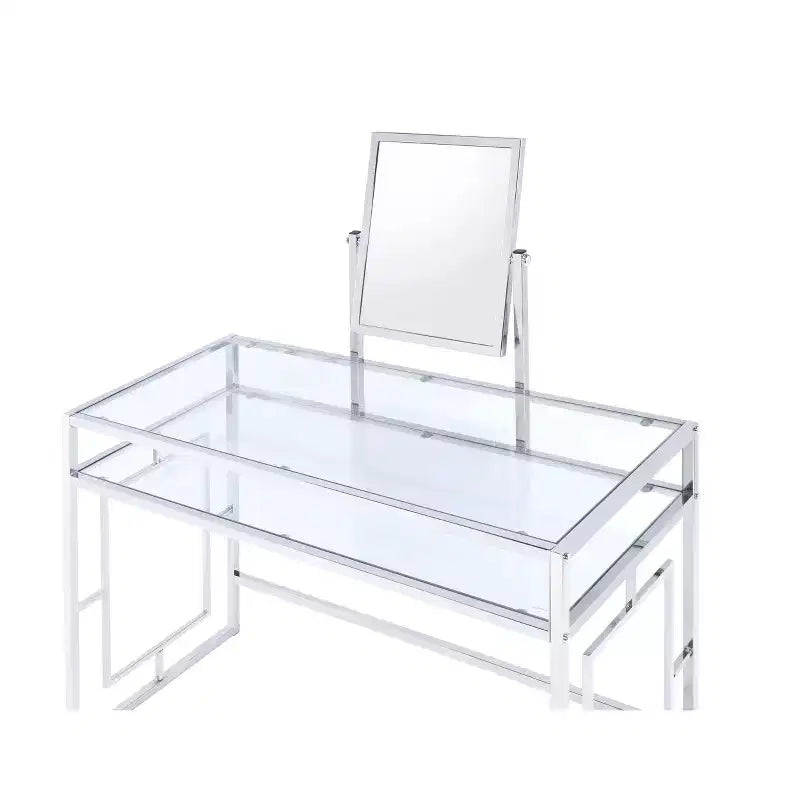 Coiffeuse Carenze II Acme Furniture Fausse Fourrure Blanche/Finition Chrome