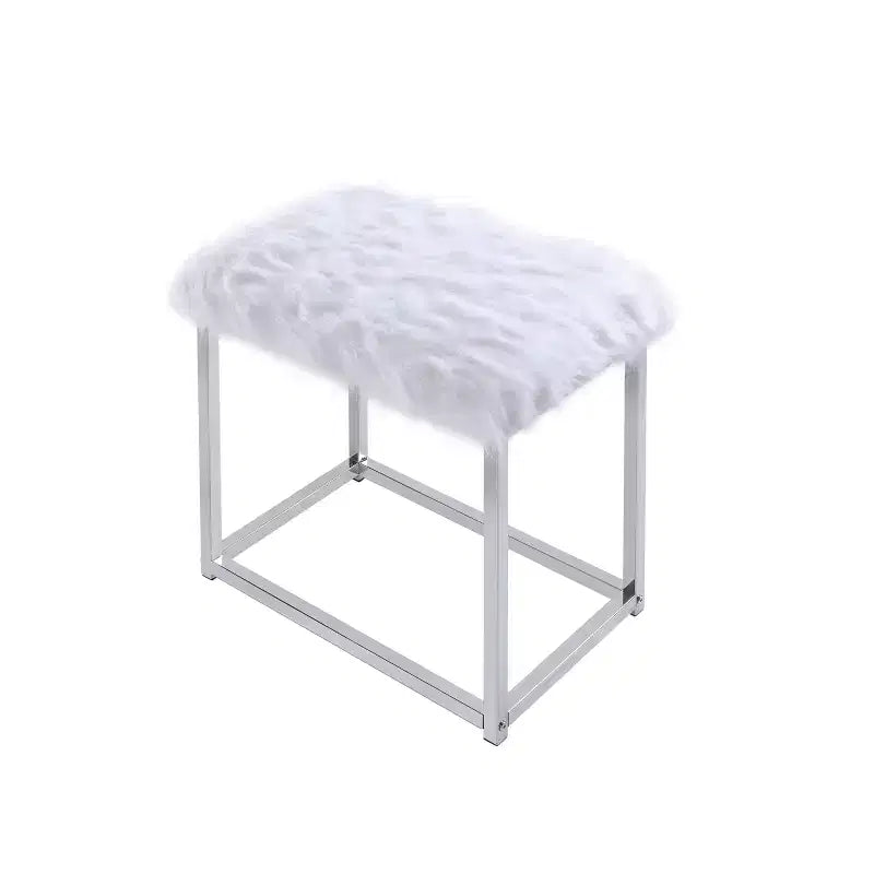 Coiffeuse Carenze II Acme Furniture Fausse Fourrure Blanche/Finition Chrome