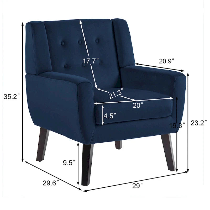 Ensemble de 2 fauteuils d'appoint en velours pour salon, avec accoudoirs rembourrés