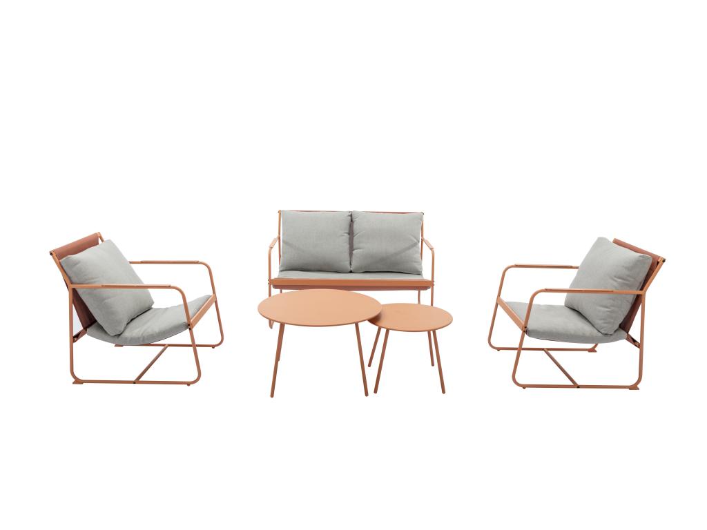 Salon Jardin Acier - Gris clair/Orange clair
