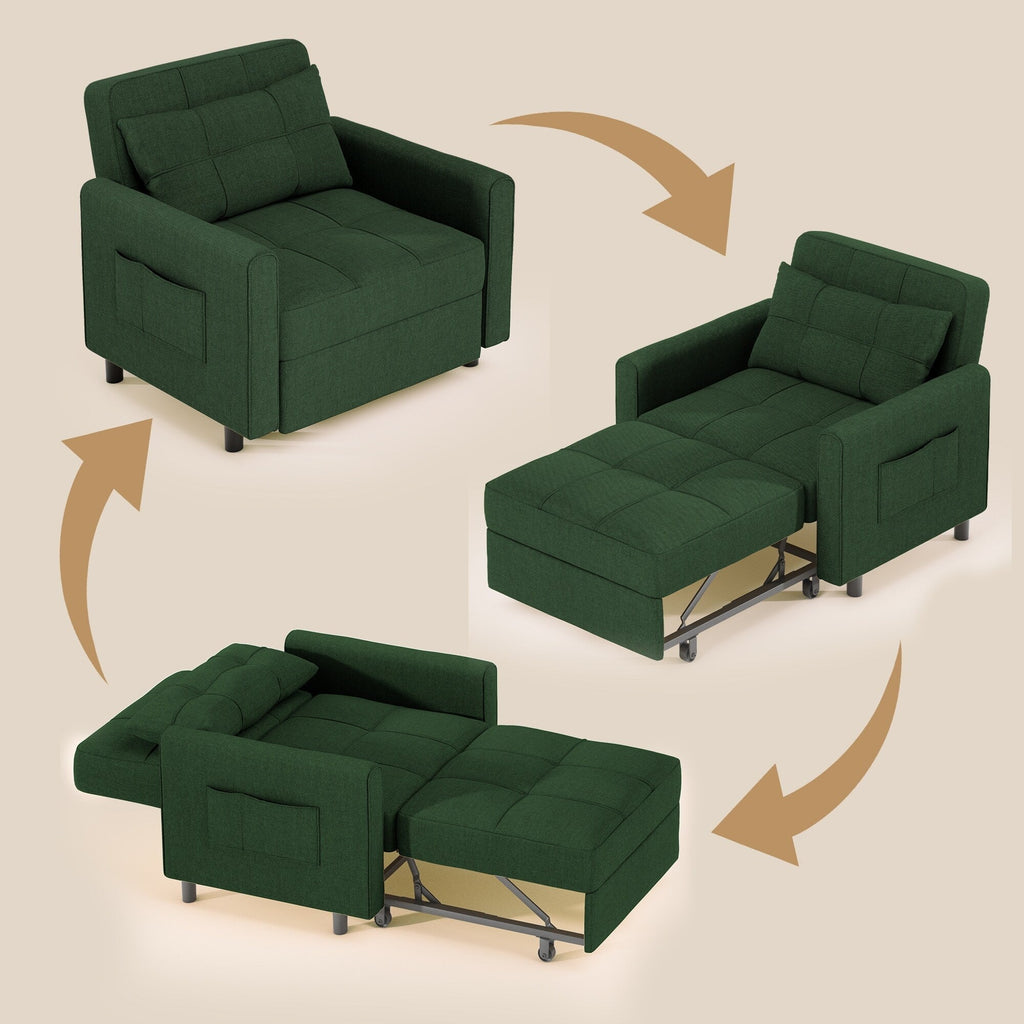 Canapé-lit convertible 3 en 1, avec fauteuil gigogne et lit pliant, idéal pour le salon.