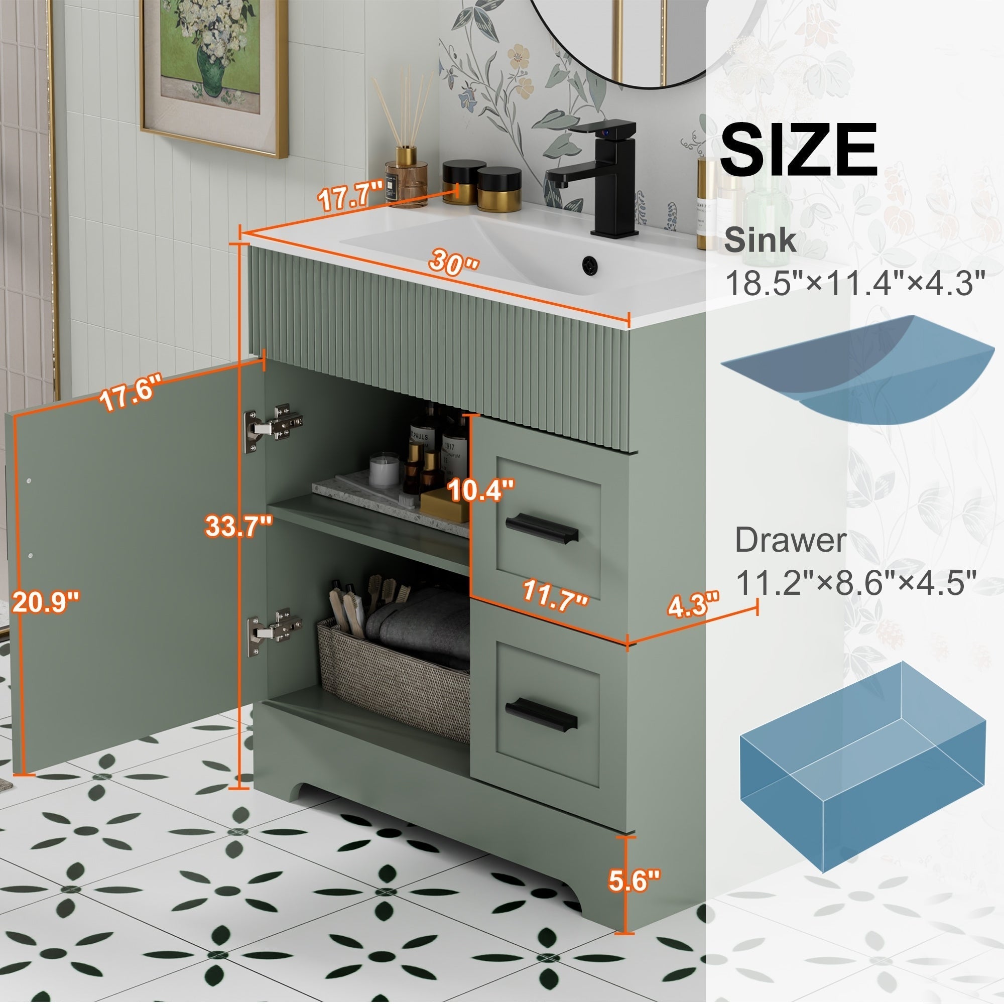 Ensemble meuble-lavabo Wavy Line 30/36/48 avec lavabo et robinet