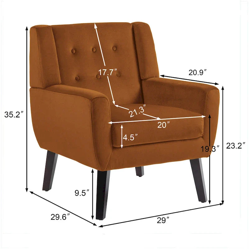 Ensemble de 2 fauteuils d'appoint en velours pour salon, avec accoudoirs rembourrés