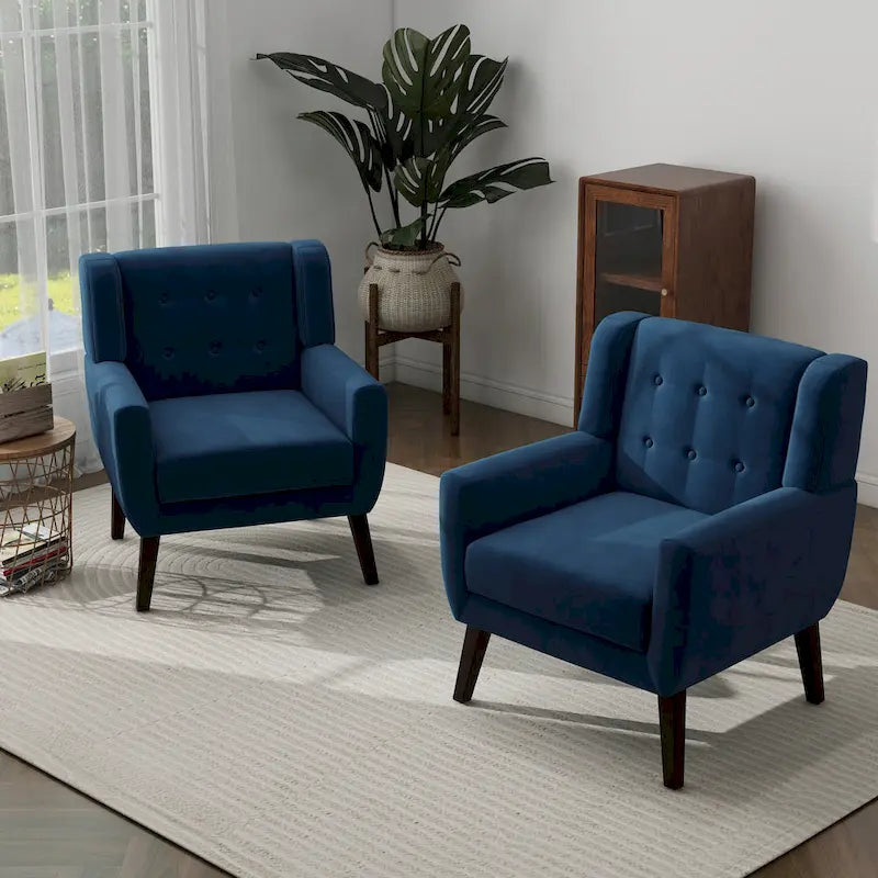 Ensemble de 2 fauteuils d'appoint en velours pour salon, avec accoudoirs rembourrés