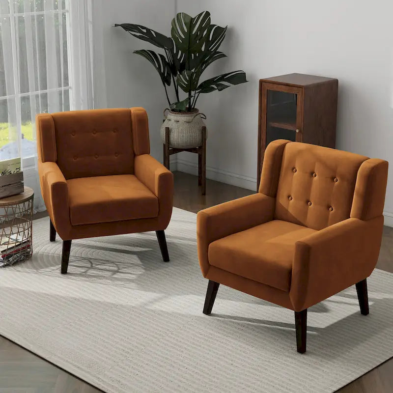 Ensemble de 2 fauteuils d'appoint en velours pour salon, avec accoudoirs rembourrés