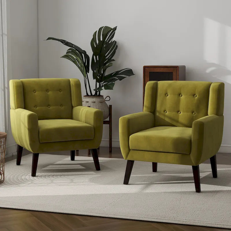 Ensemble de 2 fauteuils d'appoint en velours pour salon, avec accoudoirs rembourrés