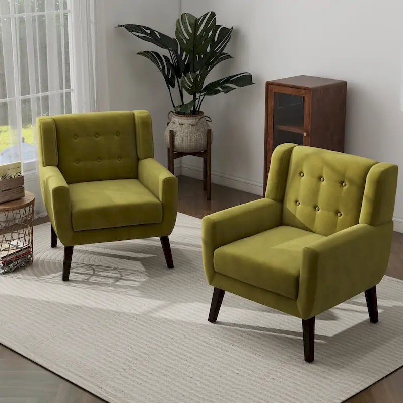 Ensemble de 2 fauteuils d'appoint en velours pour salon, avec accoudoirs rembourrés