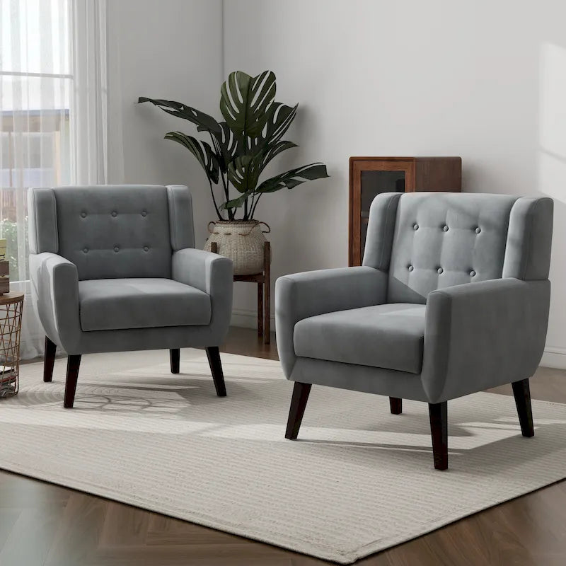 Ensemble de 2 fauteuils d'appoint en velours pour salon, avec accoudoirs rembourrés