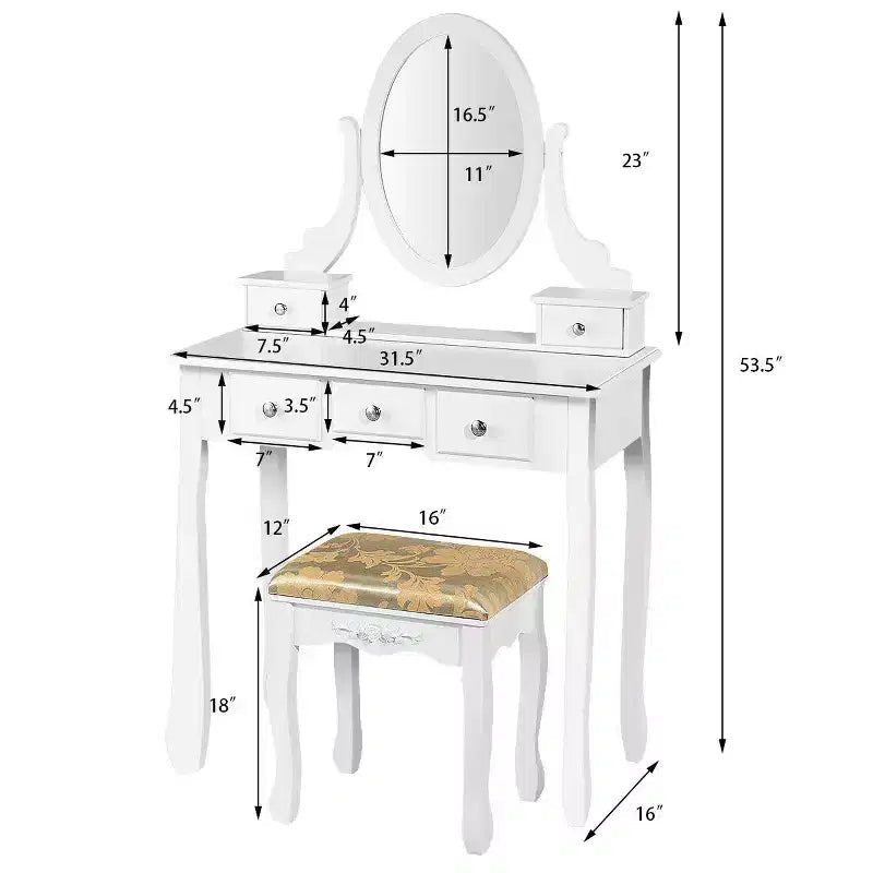 Costway Coiffeuse Table de Maquillage 5 Tabouret