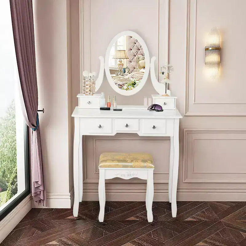 Costway Coiffeuse Table de Maquillage 5 Tabouret