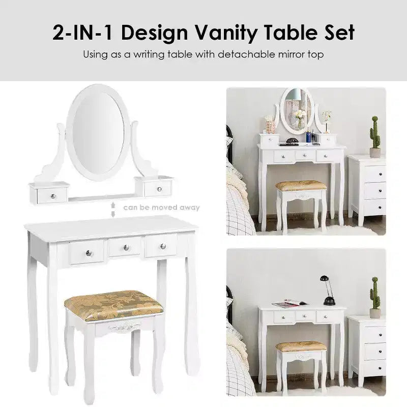 Costway Coiffeuse Table de Maquillage 5 Tabouret