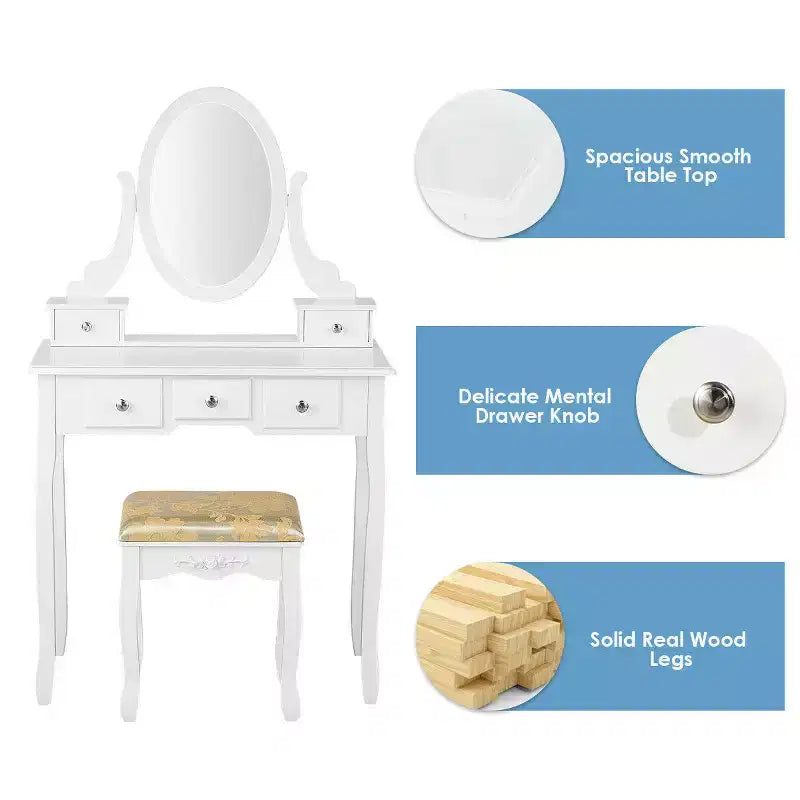 Costway Coiffeuse Table de Maquillage 5 Tabouret