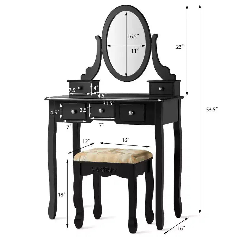 Costway Coiffeuse Table de Maquillage 5 Tabouret