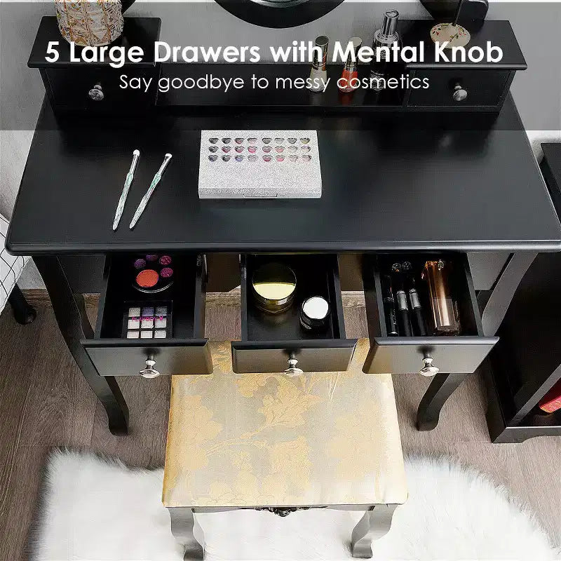 Costway Coiffeuse Table de Maquillage 5 Tabouret