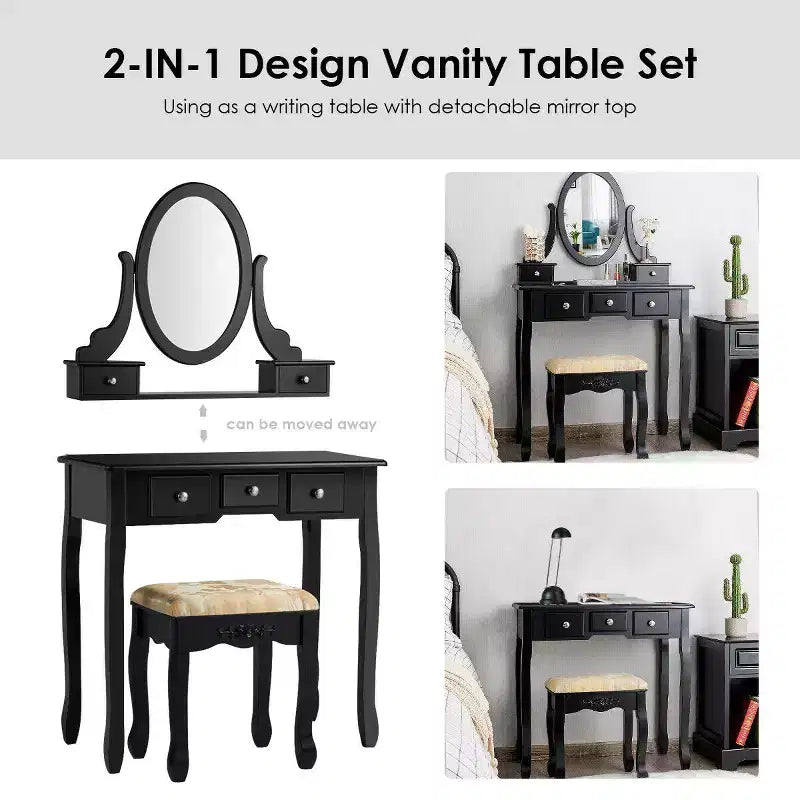Costway Coiffeuse Table de Maquillage 5 Tabouret