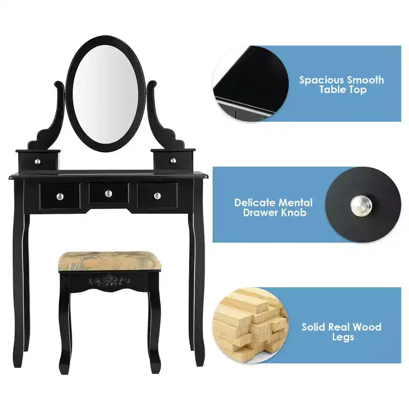 Costway Coiffeuse Table de Maquillage 5 Tabouret