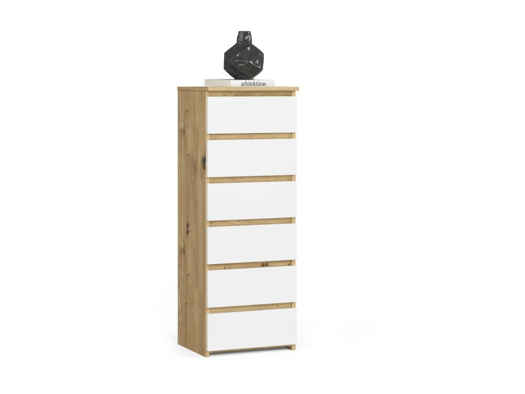 Commode à Tiroirs - Blanc/Naturel Fonce