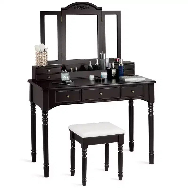 Costway Coiffeuse 7 Tiroirs avec Miroir Triple Pliant
