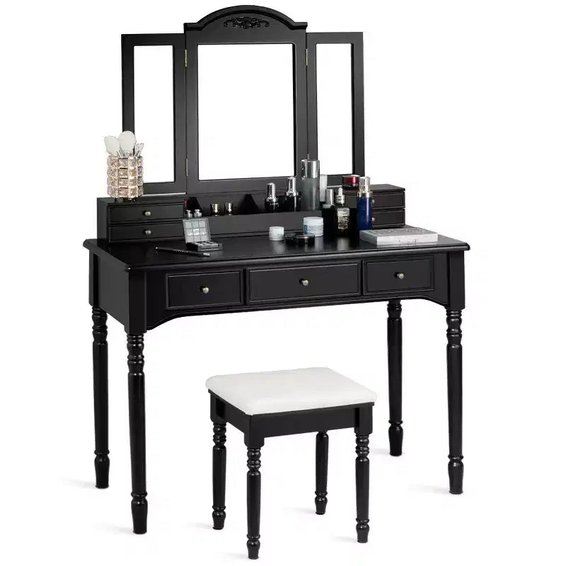Costway Coiffeuse 7 Tiroirs avec Miroir Triple Pliant