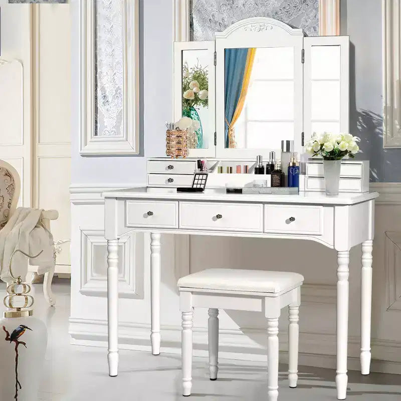 Costway Coiffeuse 7 Tiroirs avec Miroir Triple Pliant