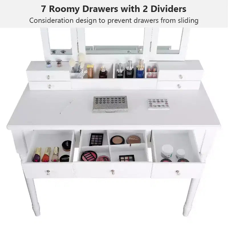Costway Coiffeuse 7 Tiroirs avec Miroir Triple Pliant
