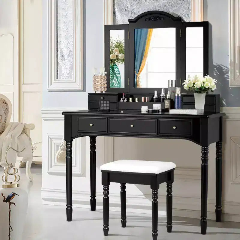 Costway Coiffeuse 7 Tiroirs avec Miroir Triple Pliant