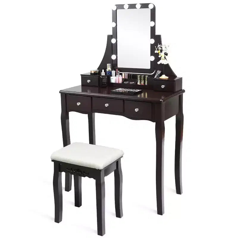 Coiffeuse Costway avec miroir amovible et 10 ampoules à intensité réglable avec interrupteur tactile