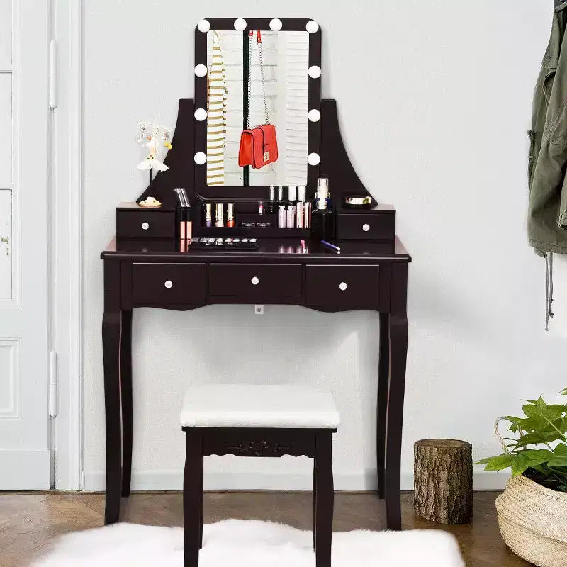Coiffeuse Costway avec miroir amovible et 10 ampoules à intensité réglable avec interrupteur tactile