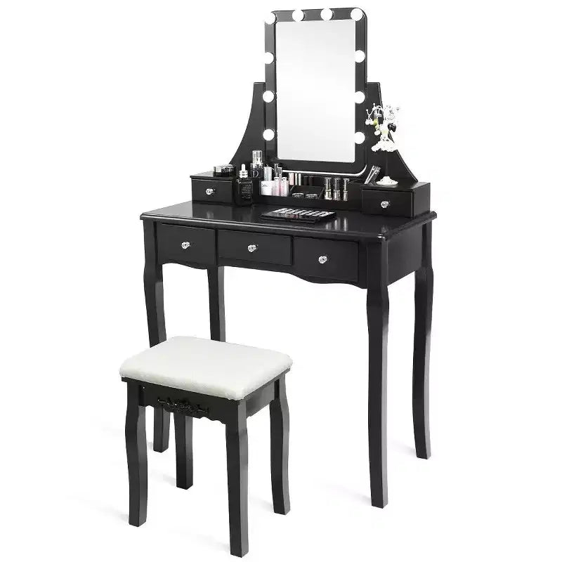 Coiffeuse Costway avec miroir amovible et 10 ampoules à intensité réglable avec interrupteur tactile