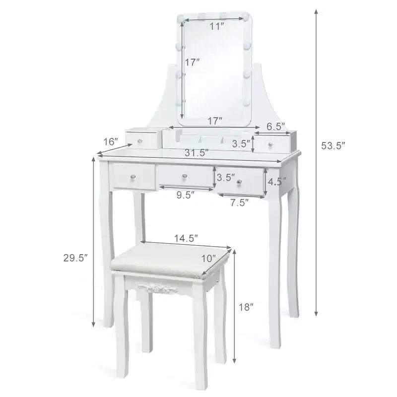 Coiffeuse Costway avec miroir amovible et 10 ampoules à intensité réglable avec interrupteur tactile