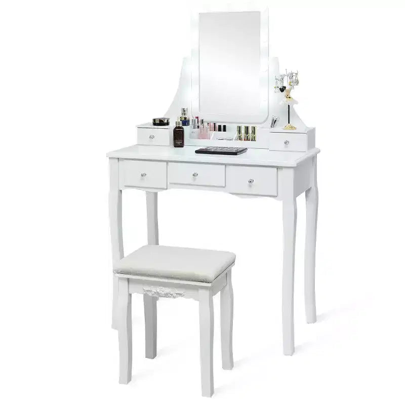 Coiffeuse Costway avec miroir amovible et 10 ampoules à intensité réglable avec interrupteur tactile