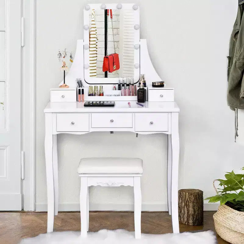 Coiffeuse Costway avec miroir amovible et 10 ampoules à intensité réglable avec interrupteur tactile